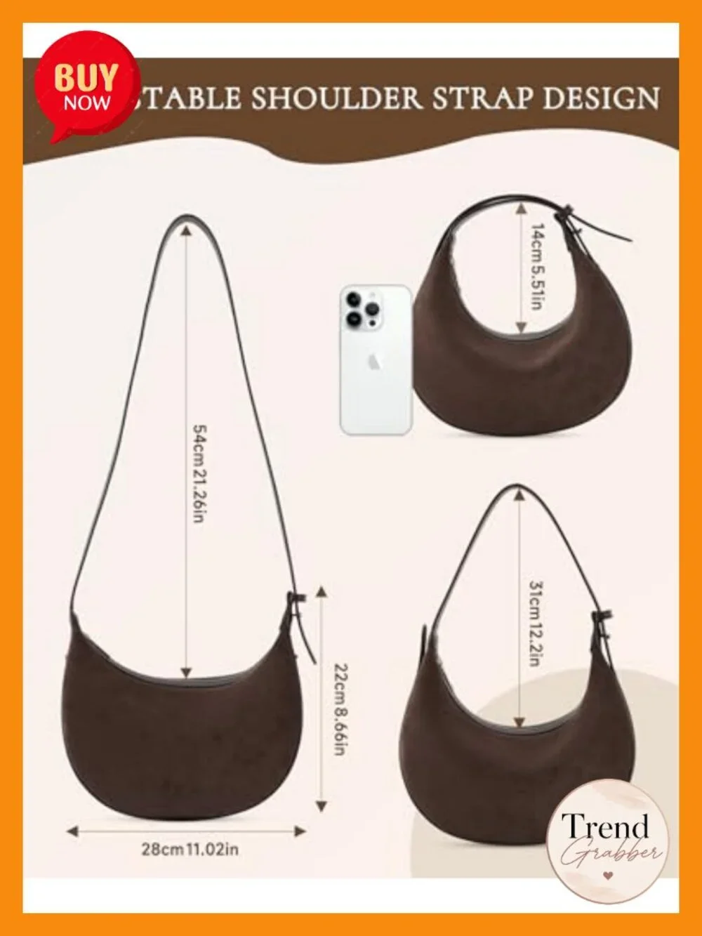 Suede Crossbody Bag Crescent Hobo Tote with Adjustable Strap for Women